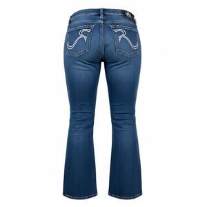 Y2K Rock & Republic Womens Dark Wash Embroidered Logo Pocket Denim 30x29 Flare